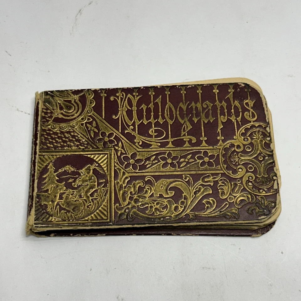 1890s Decorative Pocket Journal Small Notebook - “Autographs” - Written In - Image 1 of 4