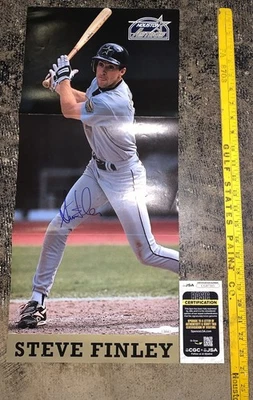 Signed 1994 STEVE FINLEY Houston Astros Autographed 11x24 Folded POSTER Auto JSA - Image 1 of 4