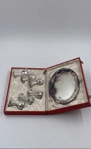 Vintage Silver Collectible Display Decor Mini Goblet & Tray Cordial Set - Picture 1 of 9