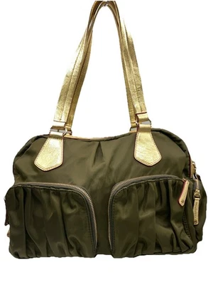 15 X 9 MZ Wallace Alice Green Satchel Safari Gold Trim Travel Shoulder Bag - Image 1 of 4