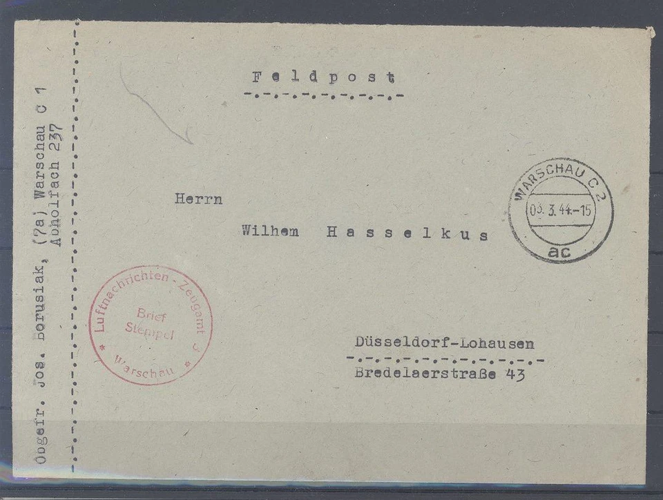 Dt. Feldpost 2. WK, Brief 1944 eines polnischen Soldaten (9258) - Bild 1 von 1