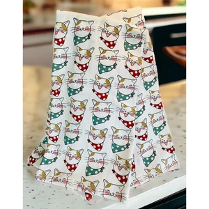 NWT Bandana Cat Lover Kitten Orange Cats Polka Dots Kitchen 2 Piece Towel Set - Picture 1 of 2