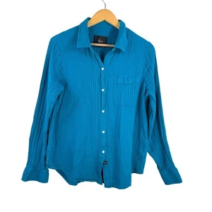 Rails Ellis Turkish Tile Blue Gauzy organic Button Down Shirt Top preppy sz L - Picture 1 of 7