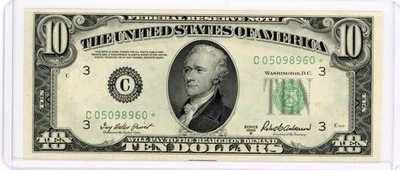 1950 B $10 GREEN SEAL FEDERAL RESERVE NOTE STAR NOTE PHILADELPHIA UNCIRCULATED - Image 1 of 2