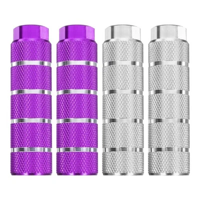 2 Pairs Aluminum Bike Pegs Anti-Skid Stripe for 3/8" Axles,Purple & Silver - Image 1 of 4
