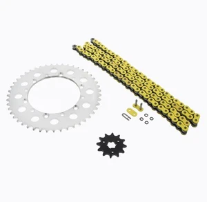Kawasaki KX125 1996-1999 anillo tórico amarillo cadena y piñón plata 12/47 112L - Imagen 1 de 4