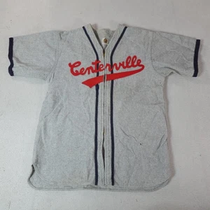 Camiseta de béisbol Centerville vintage para hombre gris escritura pequeña 25 cremallera años 40 40 - Imagen 1 de 20