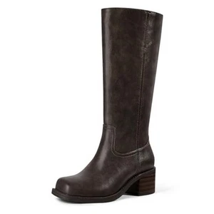 Knee High Boots for Women Campus Boots Wide Calf Square Toe Tall Chunky Block - Picture 1 of 7