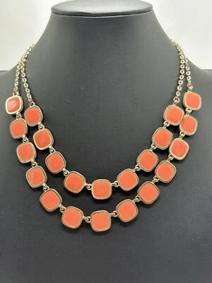 Vintage Ann Taylor Necklace Double Layered With Tangerine Color Linked Squares - Image 1 of 4