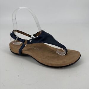 Vionic Sandals Women’s 6.5 navy blue leather kirra thong comfort walking beach