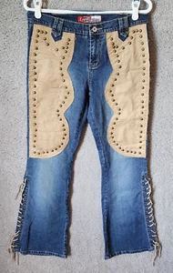 Vintage Y2K LazerJeans Low Rise Side Lace Up Flare Jeans Wildleder Western Nieten Gr. 11 - Bild 1 von 18