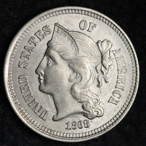 1868 Three Cent Nickel Piece GEM BU *UNCIRCULATED* MS E396 AZBM Cover