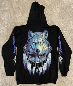 Neu mit Etikett Rock Eagle Thailand Medium Wolf Traumfänger Wölfe Hoodie Sweatshirt Reißverschluss - Bild 1 von 10