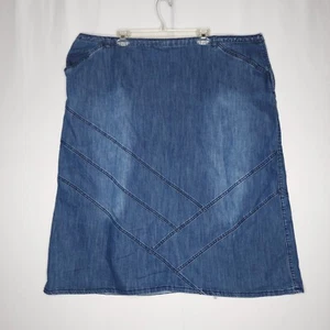 Avenue Denim Midi Skirt Women 26W 28W Blue Distressed Stretch Side Zipper A-Line - Picture 1 of 8
