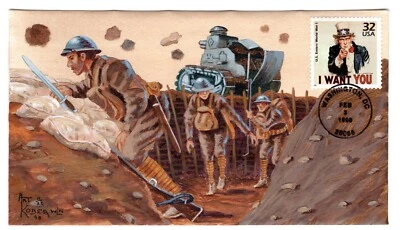 #3183 CTC Uncle Sam WWI 1998 FDC Art Kober Hand-Painted ONLY #11/22 - Image 1 of 2