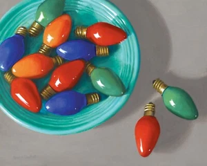 Luces de Navidad DANFORTH, 8x10 bodegón pintura al óleo realista original - Imagen 1 de 3