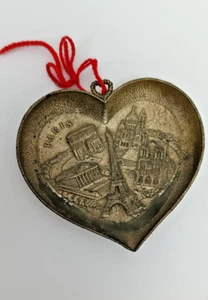 Vintage Souvenir Brass wall hanging Heart shape Polyne  made France Paris 3"x 4" - Picture 1 of 4