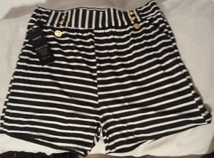 ANSELF Large Black & White Shorts 3 Pockets Gold Buttons 15" Waist 3" Inseam New - Picture 1 of 4