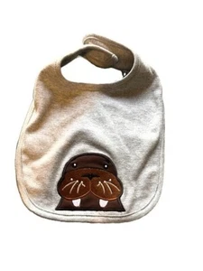 baby bib jungle animals safari walrus gray - Picture 1 of 2