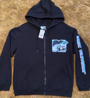 MTV Sudadera con Capucha Negra Cremallera Completa Para Hombre Grande Nueva Con Etiquetas Precio de venta sugerido por el fabricante $44.00 Logo Delantera/Trasera Foto 1 de 4