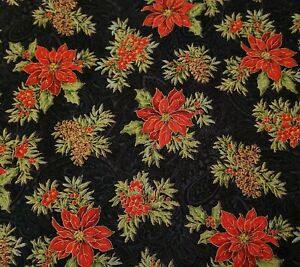 Holiday Dazzle BTY VIP Christmas Red Green Metallic Gold Poinsettia Black
