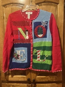 Tiara International Ugly Christmas Sweater Noel button Up Cardigan Large - Picture 1 of 8