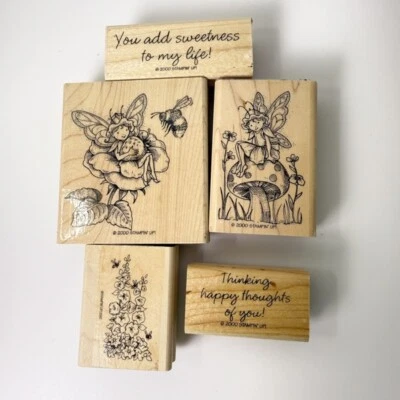 Niña de hadas mariposa ~ abeja ~ hongo ~ jardín ~ feliz ~ dulce ~ 5 estampillas de goma ~ estampado Foto 1 de 4