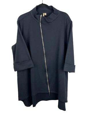 Cómoda Chaqueta EE. UU. Negra Asimétrica con Cremallera Talla L Cuello Simulado Lagenlook Grande Foto 1 de 4