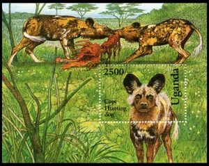 AFRICAN WILD CAPE HUNTING DOGS Postage Stamp Mini Sheet UGANDA - 1993 - "Mint" - Picture 1 of 1