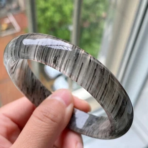 Natürlicher blauer rutilierter Phantomquarz Kristall Armreif Innendurchmesser 58 mm C1 - Bild 1 von 9