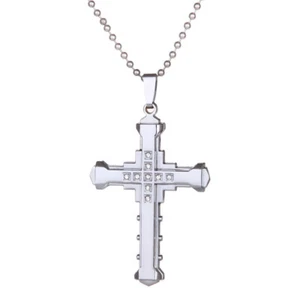 Long Link Chains Silver Cross Pendants Necklaces Religious Christian Crucifix - Picture 1 of 4