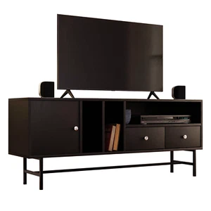 LeisureMod Rochester Modern TV Stand with MDF Cabinet and Iron Legs - Picture 1 of 51