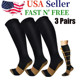 3 Pairs Compression Socks for Neuropathy Swelling Pain Relief Medical 15-20mmHg - Picture 1 of 15