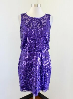 Aidan Mattox фиолетовый шелк бисером блестки коктейльное платье размер 4 замочная скважина - Изображение 1 из 4