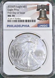 2025P Silver Eagle Con Águila, NGC ms70 Primer Día De Issue Philly En hand2 - Imagen 1 de 4