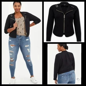 5X 28W Torrid Black Motorcycle Ponte Jacket Stretch Gold Full Zip Layering Short - Picture 1 of 12