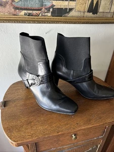 Brighton Size 9 Rosita Short Boots Black Leather Silver Buckle Booties Brazil - Picture 1 of 8