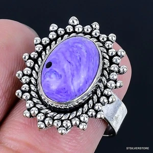 Charoite 925 Silver Plated Handmade Ring of US Size 8 - Picture 1 of 3