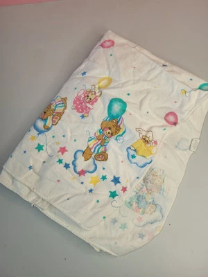 VTG Teddy Beddy Flannel Receiving Baby Blanket Riegel Lamb Bunny Balloon - Image 1 of 4