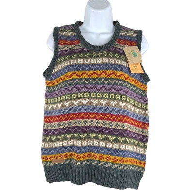 Pachamama Sweater Vest Tank Medium Wool Fair Isle Hand Knit Colorful NWT FS-1444 - Image 1 of 4