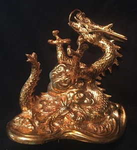 Vintage Comoy’s of London Dragon Gold Finish Statue Home Decor Japan (lesen) - Bild 1 von 16