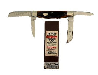 SCHATT & MORGAN 4 BLADE  CONGRESS RED WINTER BOTTOM BONE HANDLES KNIFE - NEW - Image 1 of 4