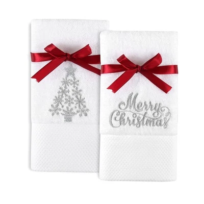 2 Pack Christmas Hand Towels 100 Cotton Embroidered Premium Luxury Decor Bath... - Image 1 of 4