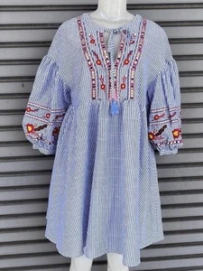 SHEIN Blue Striped Embroidered Dress Size S - Picture 1 of 9