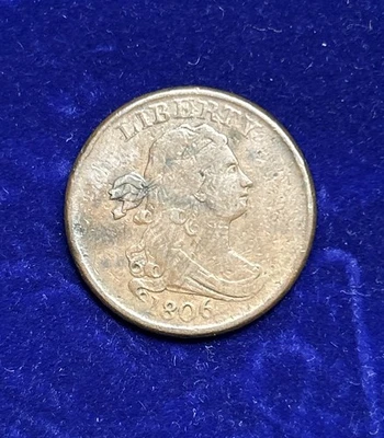 1806 Half Cent, Draped Bust, No Stems, Scarce Early Date Collector Copper - Image 1 of 2