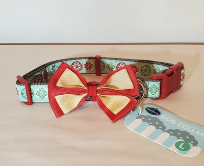 Collar de Navidad grande con pajarita desmontable azul rojo para perro mascota Foto 1 de 3