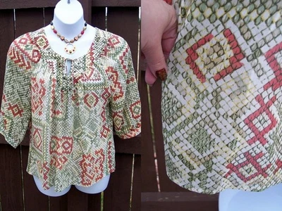 Blusa Alfred Dunner COLORES HOJAS OTOÑO Top Camisa Talla 14 Petite L XL Cuentas Gasa Foto 1 de 4