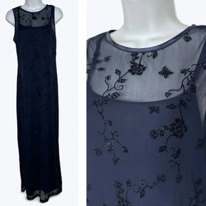 Vtg City Triangles Maxi Dress Sz M Blue Floral Mesh Fairy Grunge Whimsigoth Y2K - Picture 1 of 18