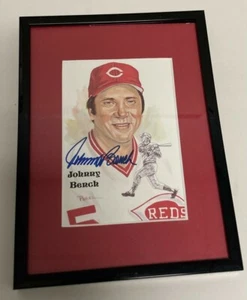 JOHNNY BENCH SIGNED FRAMED AND MATTED HALL OF FAME POSTCARD - PSA|DNA COA - Picture 1 of 4