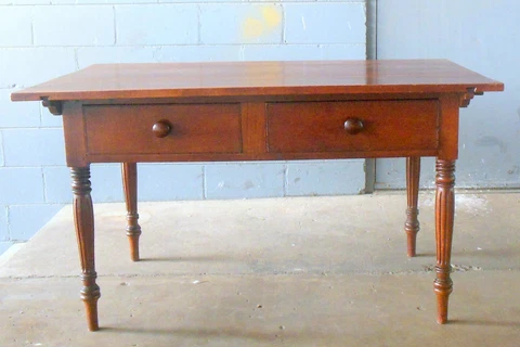 Antique Walnut HARVEST Drop Leaf TABLE DESK Two Drawers 19thC Cover